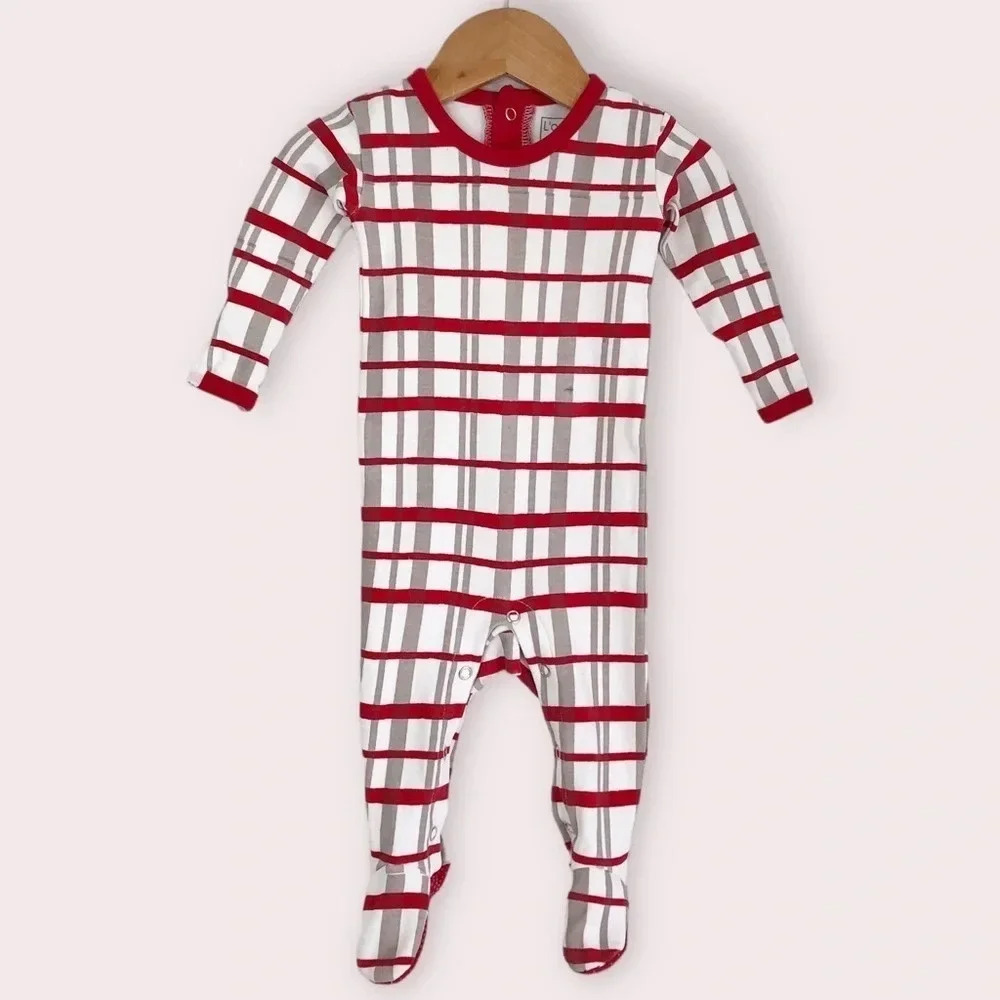L'ovedbaby‎ footie sleeper red plaid holiday pajamas size 3-6 months
